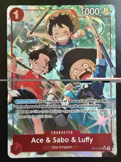 One Piece TCG CCG Ace & Sabo & Luffy OP13-007 SR Alt Art Carrying on His Will - Image 1