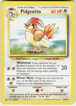 Pidgeotto 22/102 Rare Base Set Unlimited Pokemon Lightly Played - Image 1
