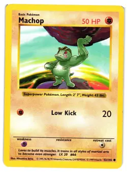 Pokemon TCG Machop 52/102 Shadowless Base Set LP - Image 1