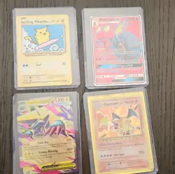Nintendo Pokemon TCG 4-Card Lot: Surfing Pikachu, Charizard Holo, mega magnetic - Image 1