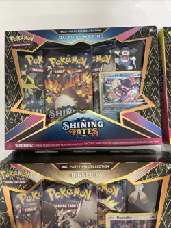 Pokemon TCG Shining Fates Mad Party Pin Collection Complete Set of 4 Boxes - Image 2