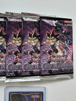 Yugioh CHAOS ORIGINS 5 Factory Sealed Booster Packs & 1 Field Center Promo - Image 4