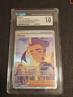 CGC 10 Gem Mint Kieran Full Art Pokemon Prismatic Evolutions SIR Trainer 2025 - Image 1