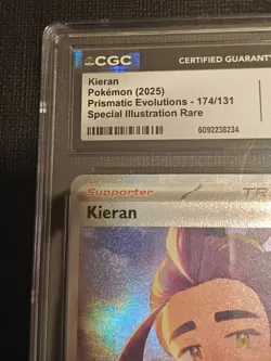 CGC 10 Gem Mint Kieran Full Art Pokemon Prismatic Evolutions SIR Trainer 2025 - Image 2