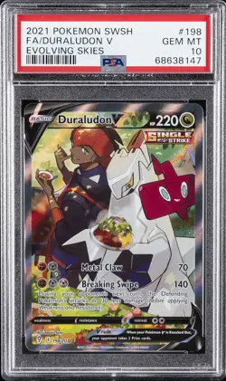 2021 POKEMON SWORD & SHIELD EVOLVING SKIES #198 FULL ART/DURALUDON V PSA 10 - Image 1