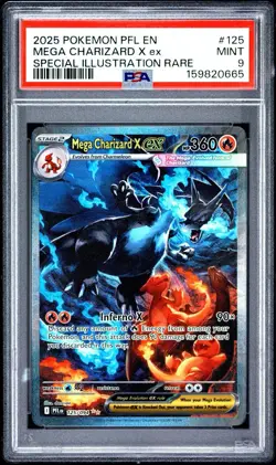 2025 POKEMON PFL EN-PHANTASMAL FLAMES #125 MEGA CHARIZARD X EX PSA 9 - Image 1