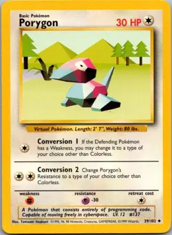 Porygon 39/102 Uncommon Base Set Unlimited Pokemon Lightly Played - Image 1