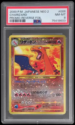 2000 Pokemon Neo 2 Promo Japanese Charizard #006 PSA 8 Reverse Holo NM-MT Foil - Image 1