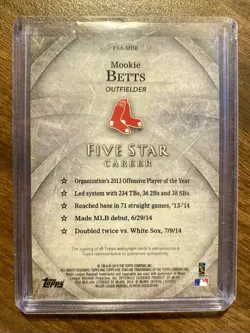 2014 Topps Five Star Mookie Betts RC Rookie Auto /499 Red Sox Dodgers - Image 2