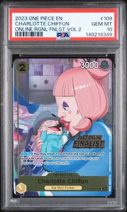2023 ONE PIECE PROMOS ONLINE REGIONAL FINALIST VOL.2 CHARLOTTE CHIFFON PSA 10 - Image 1