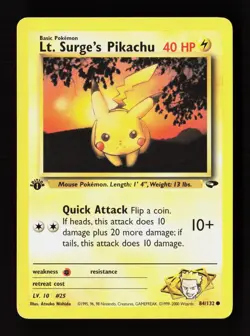 Lt. Surge's Pikachu 84/132 Common Gym Challenge Pokemon 1st Edition Near Mint - Image 1