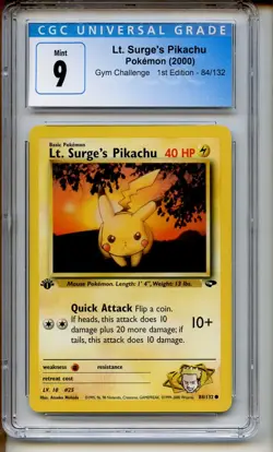 Pokemon Lt. Surge's Pikachu Gym Challenge 1st Edition #84/132 CGC 9 Mint - Image 1