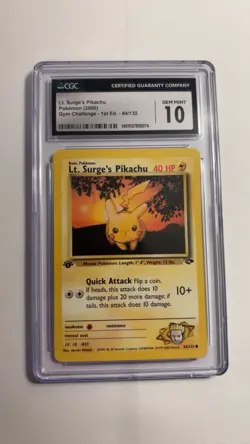 Lt. Surge's Pikachu 1st Edition Gym Challenge 84/132 CGC 10 Regular - Image 1