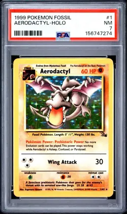 1999 Pokemon Fossil Unlimited Aerodactyl Holo 1/62 #1 PSA 7 - Image 1