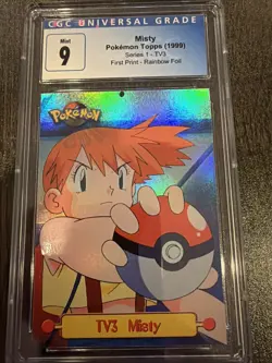 1999 Topps Pokemon Series 1 Misty TV3 Rainbow Foil CGC 9 LOW Pop 1st print - Image 2