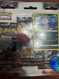 Pokemon Sun & Moon Burning Shadows 3 Booster Pack Blister Pack Meowth Promo New - Image 3