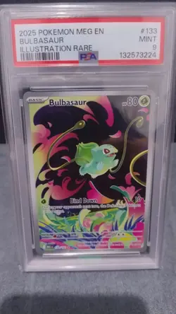 PSA 9 Bulbasaur 133/132 Me01 Mega Evolution Illustration Rare Holo 2025 - Image 1