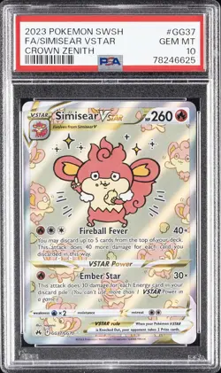 2023 POKEMON SWORD & SHIELD CROWN ZENITH #GG37 FULL ART/SIMISEAR VSTAR PSA 10 - Image 1