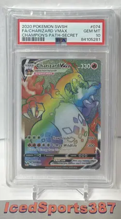 Charizard VMAX PSA 10 Champion's Path Rainbow Rare Full Art 074/073 Pokemon Card - Image 1