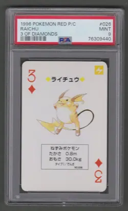 1996 Pokemon Red Playing Cards 026 Riachu 3 Of Diamonds PSA 9 - Image 1