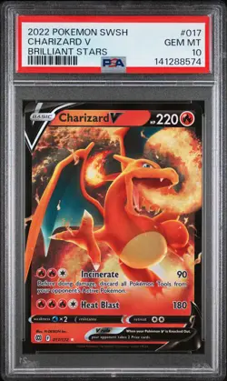 2022 POKEMON SWORD & SHIELD BRILLIANT STARS #017 CHARIZARD V PSA 10 - Image 1