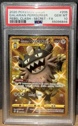 Pokemon TCG Galarian Perrserker Rebel Clash Holo Card 205/192 Secret Rare PSA 10 - Image 1