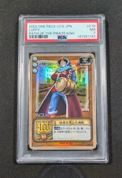 2002 Japanese One Piece CCG Holo Luffy C19 PSA 7 NM Path of the Pirate King - Image 1