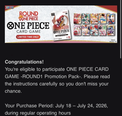 One Piece Round 1 Promo Pack Pre Sale ONE CARD - CONFIRMED PREORDER - Ships 7/23 - Image 2