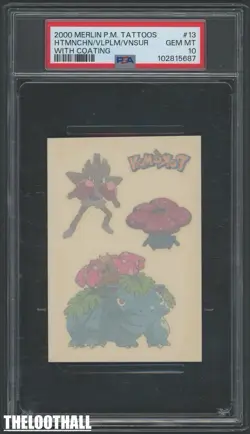 2000 PSA 10 Gem Mint Pokemon Venusaur/Hitmchn/Vile #13 Merlin Tattoo w/Coating - Image 1