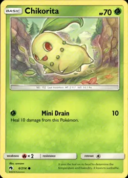 Pokemon Chikorita 6/214 Lost Thunder Non Holo Common 2 Card Lot - Image 1