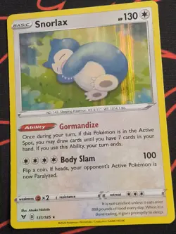 Pokemon TCG Snorlax Card Vivid Voltage Holo, Card 131/185 - Image 1