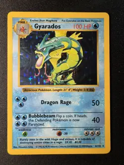 1999 Pokemon Shadowless Gyarados Holo 6/102 Base Set WOTC Card VG LP - Image 1