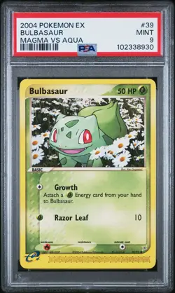 2004 POKEMON EX TEAM MAGMA VS TEAM AQUA 39 BULBASAUR PSA MINT 9 - Image 1