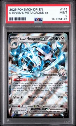 Pokemon 2025 Steven's Metagross EX Holo Card 145/182 Sv10 Destined Rivals PSA 9! - Image 1