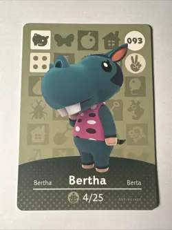 093 Bertha Amiibo Card 093 Series 1 Animal Crossing Nintendo Switch NA Region - Image 1