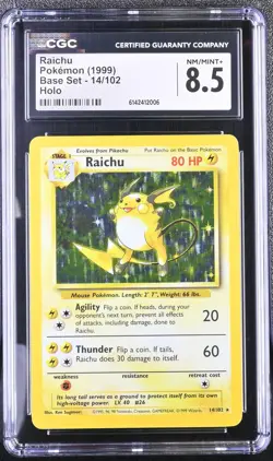 CGC 8.5 NM/MINT+ Raichu 14/102 Base Set Holo Pokemon Card - Image 1