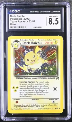 CGC 8.5 NM/MINT+ Dark Raichu 83/82 Team Rocket Holo Pokemon Card - Image 1