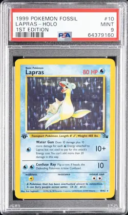 1999 POKEMON FOSSIL 1ST EDITION #10 LAPRAS-HOLO PSA 9 - Image 1