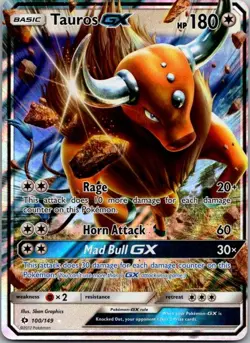 Tauros GX 100/149 Holo Ultra Rare SM Base Set Pokemon Holo Near Mint - Image 1