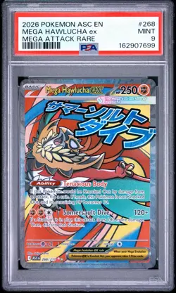 2026 POKEMON ASC EN-ASCENDED HEROES MEGA ATTACK RARE #268 MEGA HAWLUCHA EX PSA 9 - Image 1