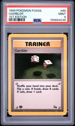 1999 Pokemon Fossil 1st Edition #60 Gambler PSA 9 MINT - Image 1