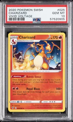 2020 POKEMON SWORD & SHIELD VIVID VOLTAGE #025 CHARIZARD PSA 10 - Image 1