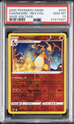 2020 POKEMON SWORD & SHIELD VIVID VOLTAGE #025 CHARIZARD-REVERSE FOIL PSA 10 - Image 1