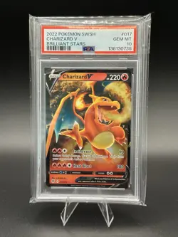 2022 POKEMON SWORD & SHIELD BRILLIANT STARS #017 CHARIZARD V PSA 10 - Image 1