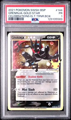 PSA 1 Greninja Gold Star SWSH144 Celebrations ETB Promo Pokemon Card - Image 1