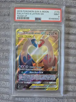 2019 Pokemon Sun & Moon Full Art Latias Latios GX #170 170/181 Team Up, PSA 9 - Image 1
