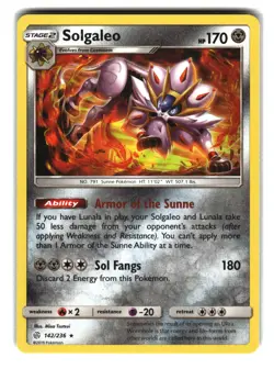 Solgaleo Reverse Holo Rare 142/236 Star Cosmic Eclipse English Pokemon Card - Image 1