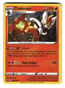 Pokemon Card Cinderace 034/202 Rare Reverse Holo Sword & Shield NM - Image 1