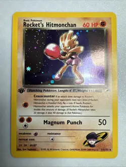 1st Edition Rocket's Hitmonchan (11/132) Holo Gym Heroes Pokemon Card! NM - Image 1
