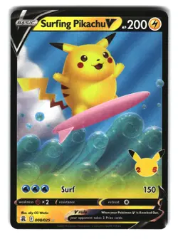 Surfing Pikachu V 008/025 Holo Celebrations Pokemon Card - Image 1